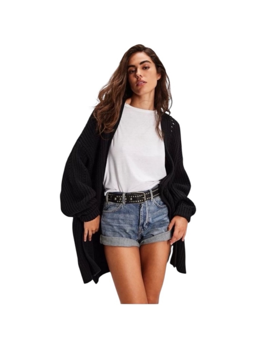 Free People Nightingale Black Knit‎ Cardigan Large new with tags small